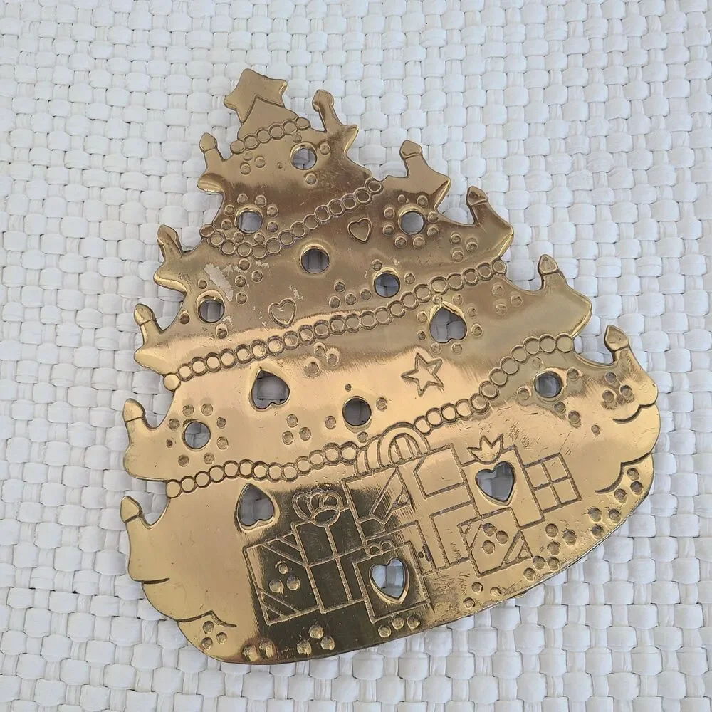 Lillian Vernon Vintage Solid Brass Christmas Tree Trivet Hot Pad Holiday Kitchen